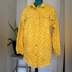 Polagram medium cotton yellow and white flower button up barn jacket